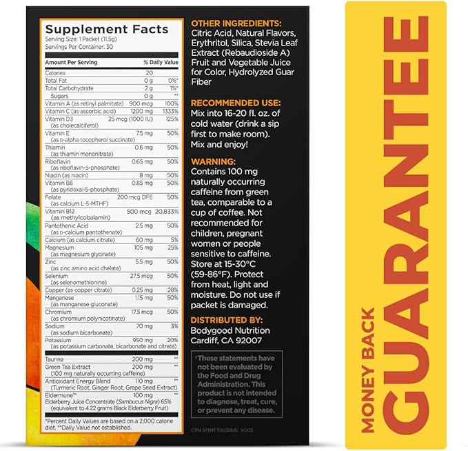 Pureboost Immune Clean Energy Booster Refreshing Energy Drink Mix and Immunity Supplement with Elderberry 1200 mg Vitamin C Vitamins A + D and Zinc. (Tangerine Twist 30 Count)