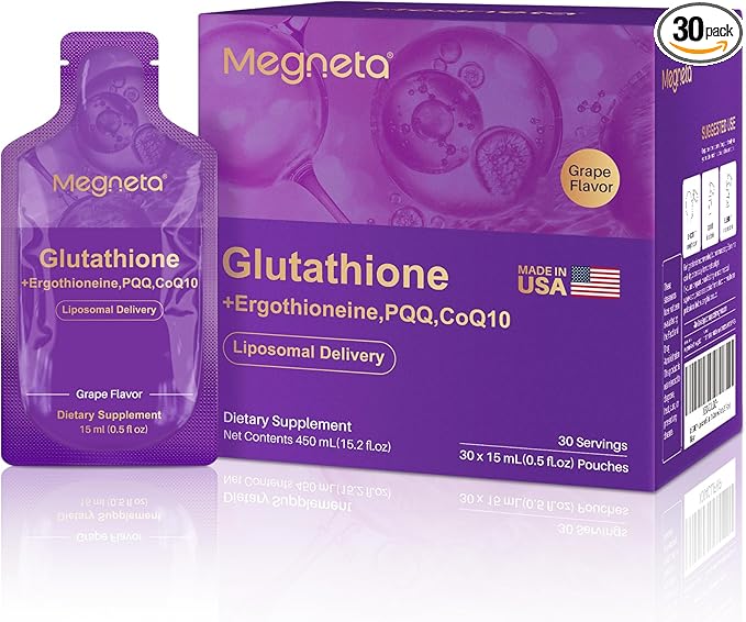 Liposomal Glutathione Supplement – 500mg Glutathione with PQQ CoQ10 &amp Vitamin C – High Absorption Antioxidant for Immune &amp Energy Support – Grape Flavor 30 Pouch