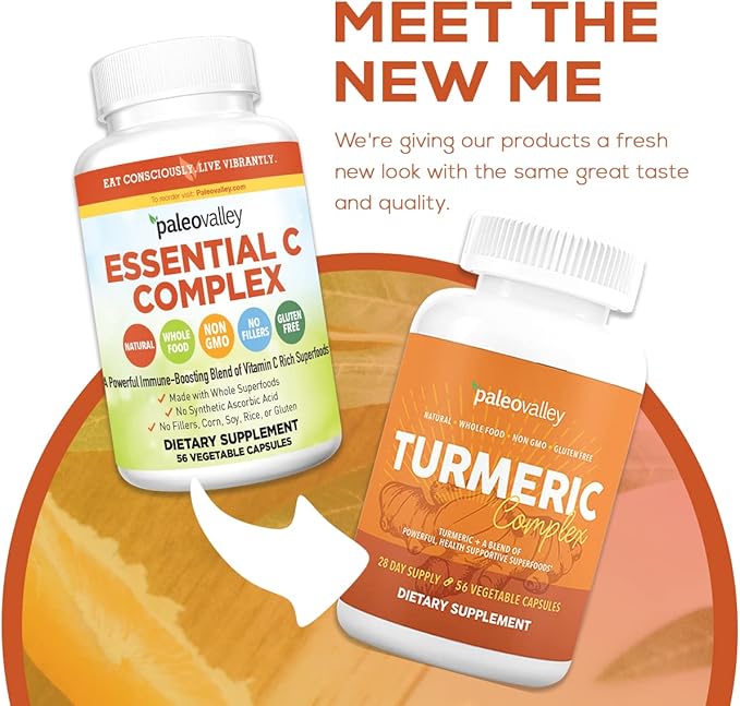 Paleovalley - Organic Turmeric Complex - Full Spectrum Organic Turmeric with Health-Supportive Superfoods - 56 Vegetarian Capsules - Support Joints Immunity Brain and Heart Health
