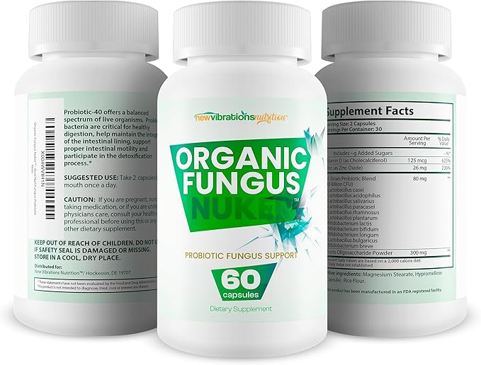 Organic Fungus Nuker Probiotic - Our Best Toenail Fungus Probiotic For Fungal Nail Immune Support - 40 Billion Probiotics &amp Prebiotics - Pro/Prebiotic Myco Nuker Probiotics Nail Fungal Treatment