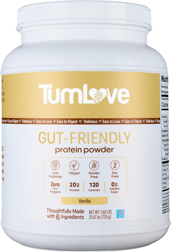 TumLove Vegan Protein Powder - Low FODMAP Certified Gluten-Free Dairy-Free Soy-Free 100% Gut-Friendly &amp Non-Bloating Vanilla (25 Servings)