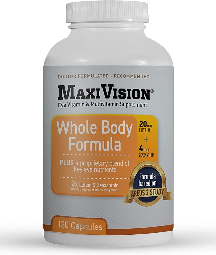 MaxiVision® AREDS 2 Whole Body Formula - AREDS 2 Eye Vitamins w/Lutein and Zeaxanthin - for Macular Support - Eye Supplements for Eye Strain - 120 Capsules Count 1 Bottle