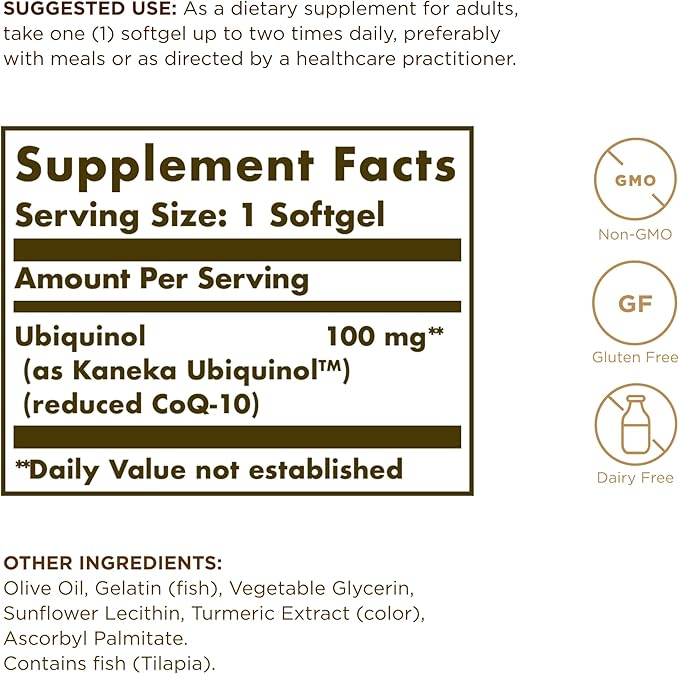 Solgar Ubiquinol 100 mg (Reduced CoQ-10) - 50 Softgels Pack of 2 - Advanced Antioxidant Support - Non-GMO Gluten Free Dairy Free - 100 Total Servings