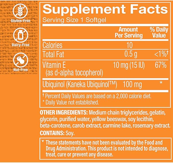 The Vitamin Shoppe Ubiquinol CoQ-10 100mg Beneficial for Those (60 Softgels)