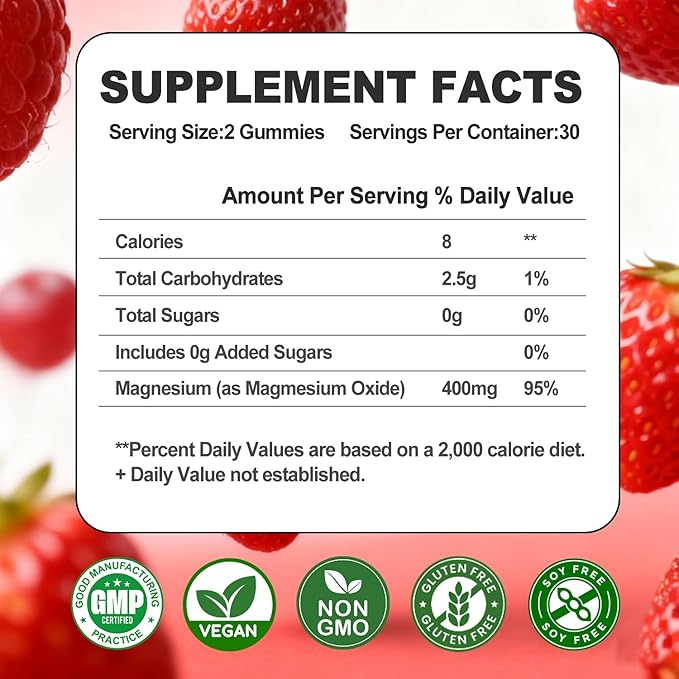 Magnesium Oxide Gummies 400mg – Muscle Relaxation &amp Nerve Support for Adults and Kids – Magnesium Oxide with Stevia &amp Fruit Extract – Vegan Non-GMO Gluten-Free 120 Gummies