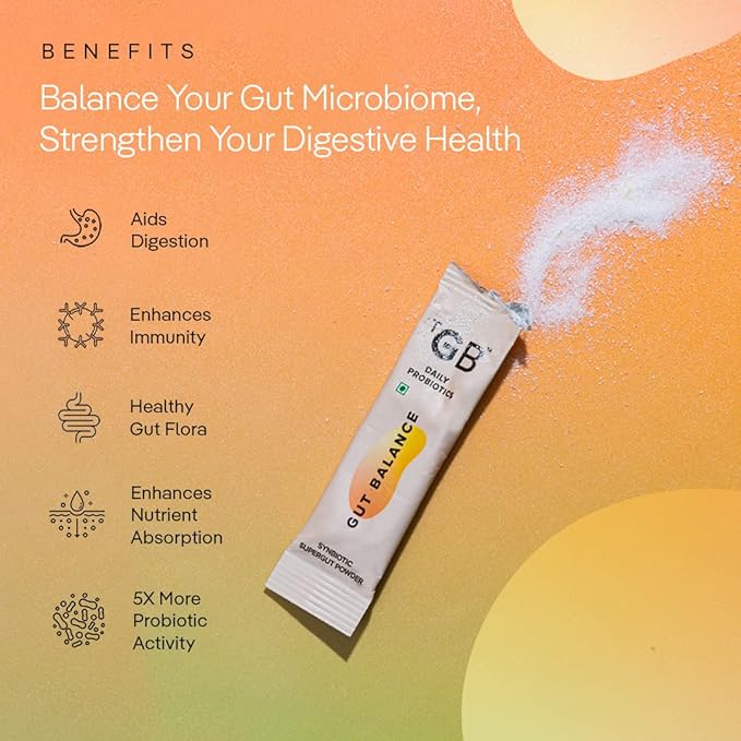 Gut Health &amp Immunity Probiotic for Men &amp Women Strong Digestive &amp Immunity Support Gut Balance Supplement Stick - Probiotics + Inulin + Vitamin C 3Bn CFU of Clinically Proven Strains - 6