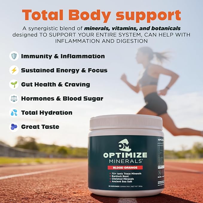 Optimize Minerals Multi Mineral - New Look Same Daily Formula - Magnesium Electrolytes &amp Trace Mineral Supplement Powder - Gluten Free Vitamins Drink for Optimal Wellness - Blood Orange 30 Servi
