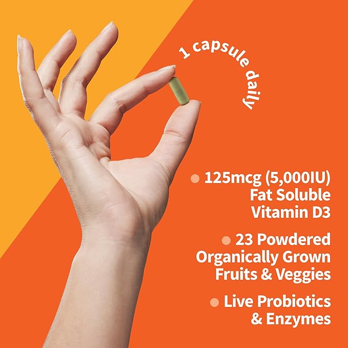 Garden of Life Vitamin D3 5000 IU Raw Whole Food Supplements with Chlorella Fruit Veggies &amp Probiotics for Bone &amp Immune Health 60 Vegetarian Capsules