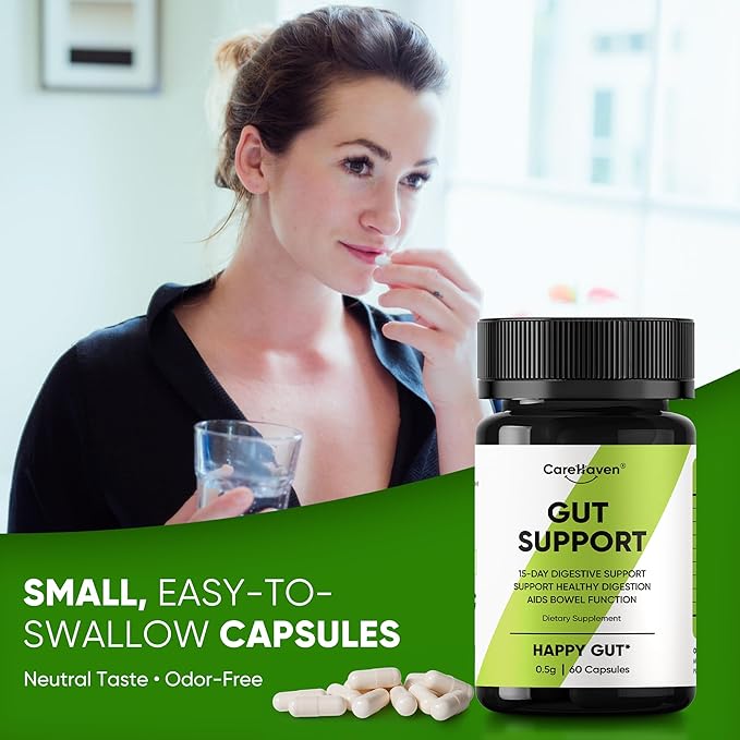 Gut Support Capsules - 15-Day Digestive Support with Psyllium Husk &amp Senna Leaf - Aids Bowel Function &amp Gut Wellness - 60 Active Capsules (2PCS)