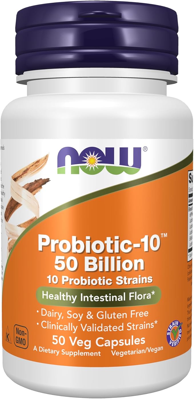 NOW Foods Supplements Probiotic-10™ 50 Billion with 10 Probiotic Strains Strain Verified 50 Veg Capsules