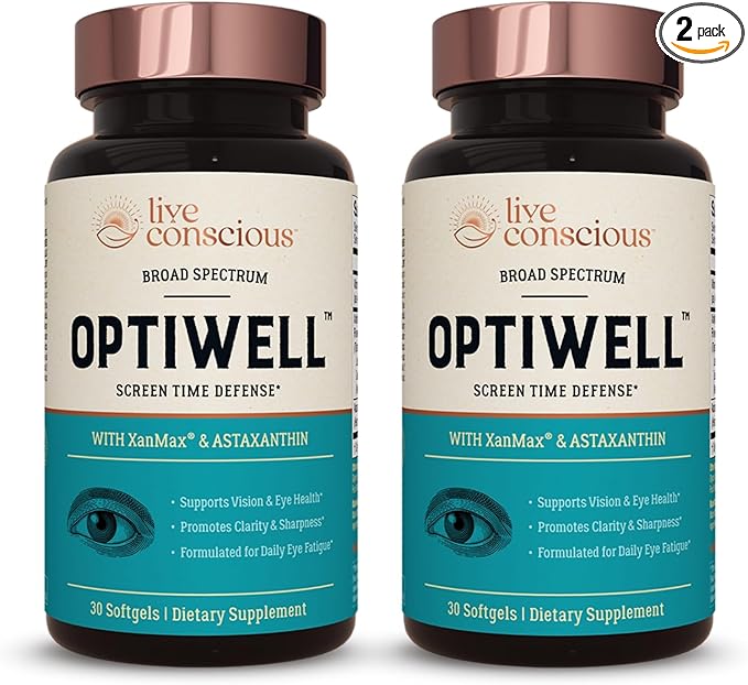 Live Conscious Eye Vitamins Select AREDS 2 Ingredients with Vitamin E Lutein and Astaxanthin - OptiWell Eye Health Supplement and Blue Light Support (2 Pack)
