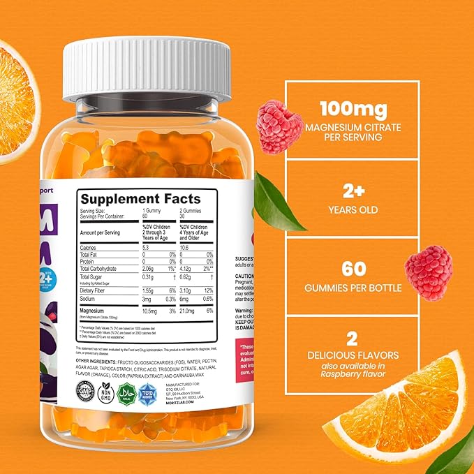 DR. MORITZ Kids Magnesium Gummies Orange Flavor (60 Count 1 Pack) and Kids Multivitamin Gummies Bundle (60 Count 1 Pack) - Relaxation &amp Health Support - Toddler Vitamins - Magnesium Calm Supplem