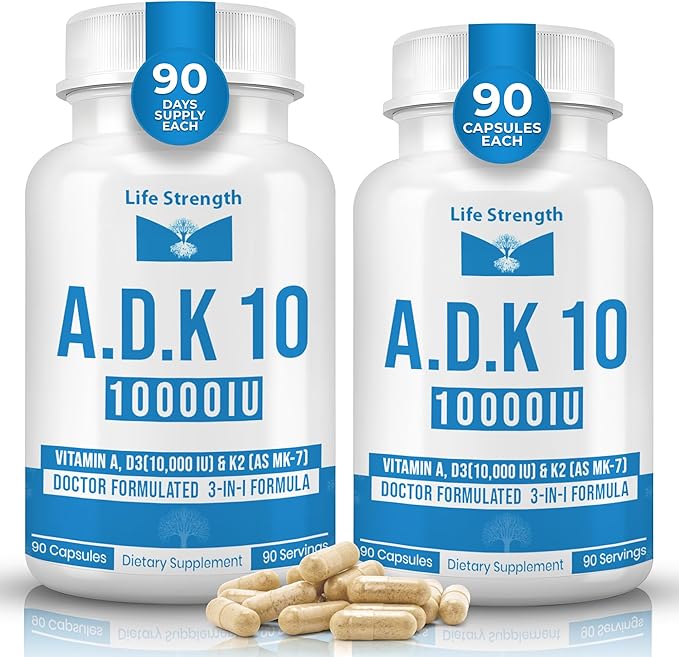 ADK Supplement (90 CT) - Physician Formulated Vitamins A1 D3 &amp K2 (as MK7) for Bone Health - Immune System Support - Gluten Free Soy Free Non-GMO - Pack of 2