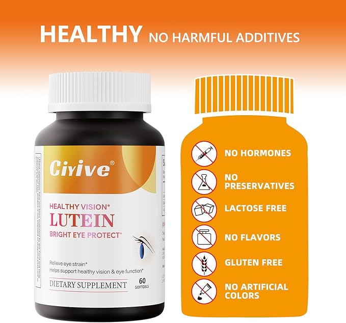 Lutein and Zeaxanthin Vitamin Dietary Fiber Supplement - Non-GMO and Gluten-Free - 60 Tablets