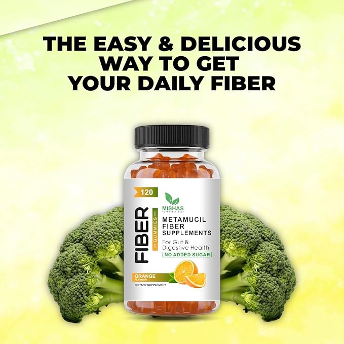 Mishas Nutraceuticals Fiber Gummies Sugar-Free Orange 5g Prebiotic Fiber Supplement 120 Count