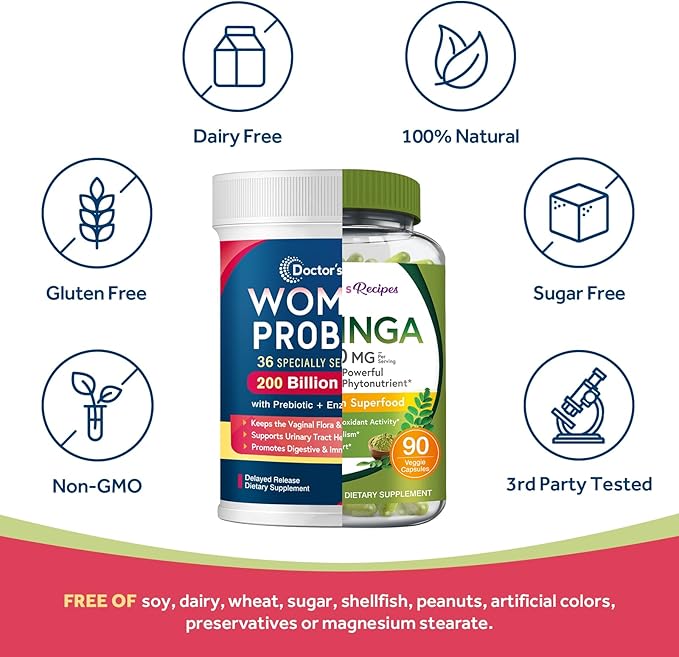 Doctor's Recipes Moringa 11000 mg Strength 90 Caps and Probiotics for Women