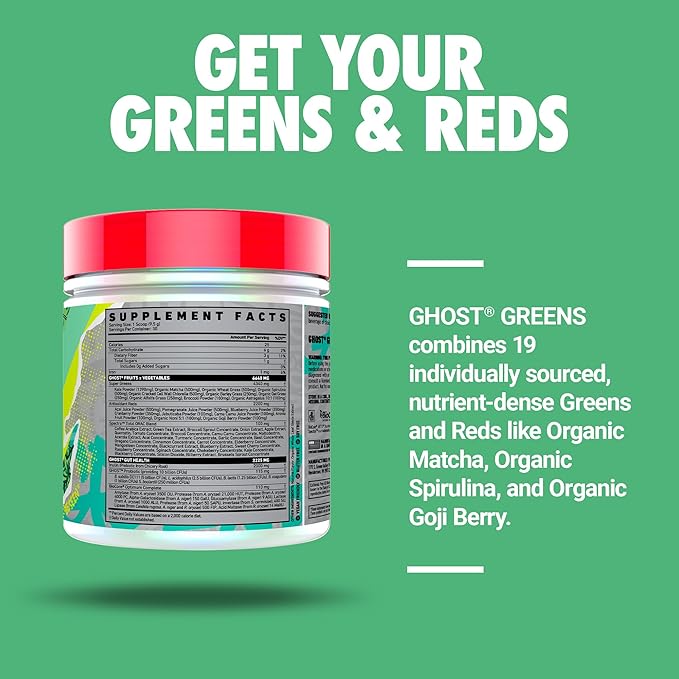 GHOST Greens Powder Original - 30 Servings - 19 Superfood Greens &amp Reds Powder Fruits Vegetables Spirulina &amp Chlorella Prebiotics 10 Billion CFU Probiotic &amp Digestive Enzymes - Glut