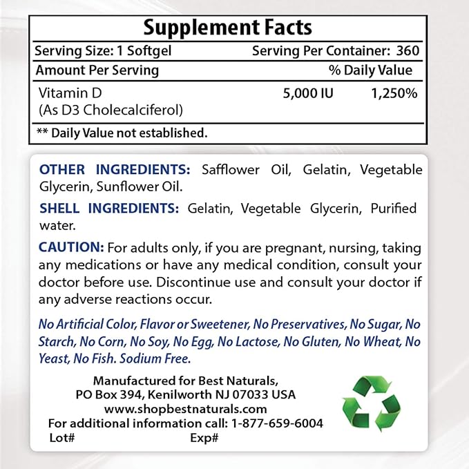 Best Naturals CoQ10 600 mg &amp Vitamin D3 5000 IU
