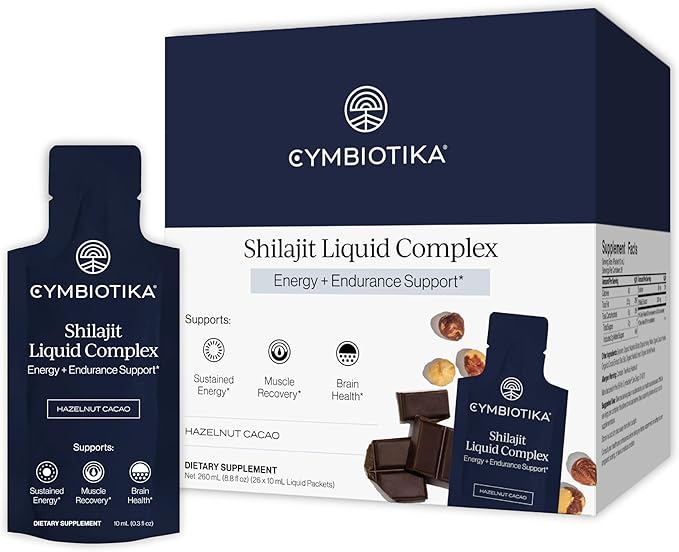 Cymbiotika Shilajit Liquid Complex – 85+ Trace Minerals for Energy Focus &amp Recovery Adaptogen – Fulvic &amp Humic Acid – Cacao Honey Hazelnut Butter &amp Sea Salt – 26 Daily Packets