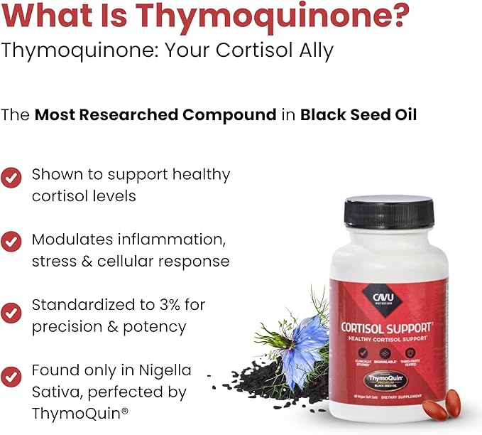 CORTISOL Manager Tablets | Stress Relief Improved Metabolism Body Detox &amp Sleep Support | Black Seed Oil Capsules with 3% Thymoquinone | Cortisol Supplements for Women &amp Men | 60 Softgel
