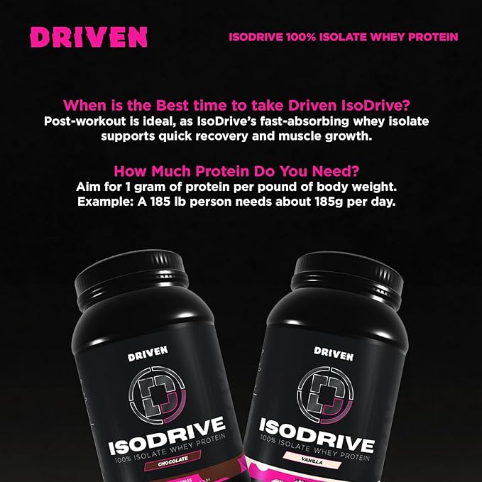 Driven Nutrition IsoDrive Whey Isolate Protein Powder 2lb (Chocolate) – 25g Protein Enzyme Enhanced for Absorption Ultra Clean