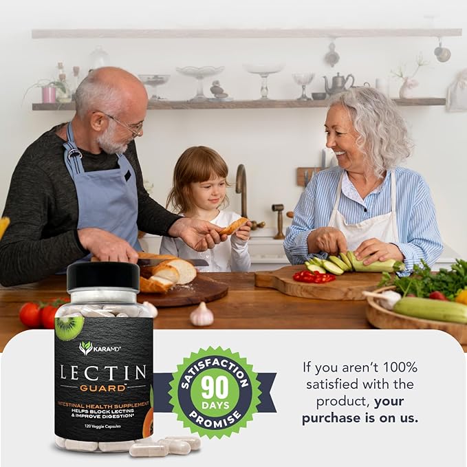 KaraMD Lectin Guard | Colon Cleansing Lectin Blocker | Slippery Elm Bladderwrack Sodium Alginate Okra Kiwi &amp Papaya | Gut Health for Women and Men Gluten Free 30 Capsules