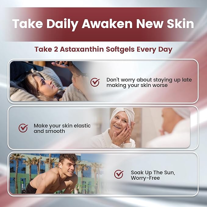 10 in 1 Astaxanthin Supplements 12mg 16 Month Supply Astaxantina Antioxidant from Fresh Haematococcus Pluvialis Contains Lycopene Grape Seed Vitamin E More Supports Eye Joints Skin Health 4Bag