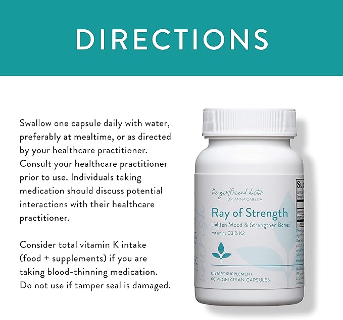 VIDAPURA Ray of Strength D3K2 by Dr. Anna Cabeca – High-Potency Vitamin D3 5000 IU &amp K2 (MK-7) Supplement – Bone Immune &amp Heart Support – 60 Softgels