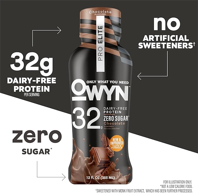 OWYN Only What You Need Pro Elite Chocolate Flavored Protein Shake 32g Protein 0g Sugar High Protein Dairy Free Gluten Free Plant Based Protein Drink 12 Count