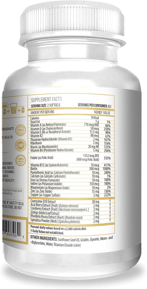 ACTIF Multivitamin for Women Age 60+ with 30 Organic Vitamins and Organic Herbs Non-GMO Made in USA 2-Month Supply