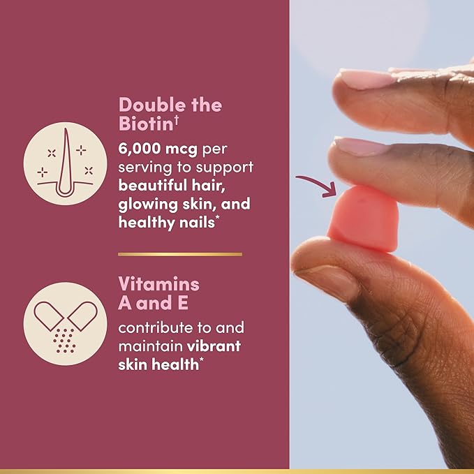 Nature's Bounty Optimal Solutions Advanced Hair Skin and Nails Pectin Gummies 2X Biotin Per Serving No Stick Gummy Vegetarian Formula Strawberry Flavor 200 ct 100 Total Servings (Pack of 3)