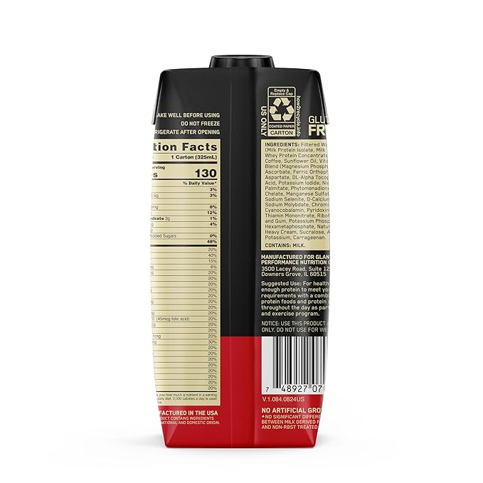 Optimum Nutrition Gold Standard Protein Shake 24g Protein Ready to Drink Protein Shakes Gluten Free Cafe Latte 11 Fl Oz (Pack of 12)
