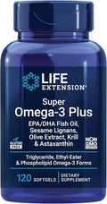 Life Extension Super Omega-3 Plus EPA/DHA Fish Oil Sesame Lignans Olive Extract Krill &amp Astaxanthin - Heart Brain &amp Joint Health Support - Gluten-Free Non-GMO - 120 Softgels