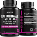 Nattokinase Supplement 4000 FU CoQ10 100mg French Maritime Pine Bark Extract 200mg with Enzymes for Circulatory &amp Cardiovascular Support (Pack of 1 at 120-Caps)