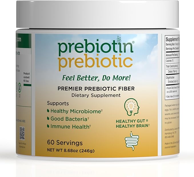 Prebiotin Prebiotic Fiber Supplement Powder – 8.68 oz – Supports Digestive Health – High Fiber Boosts Probiotics Reduces Hunger – All-Natural Gluten-Free