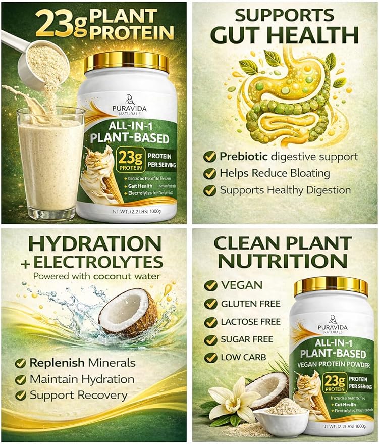 Vegan Pea Protein Powder + Gut Health + Hydration | Vanilla | 23g | Gluten-Free Lactose-Free Sugar Free Keto Low Carb Prebiotics Electrolytes