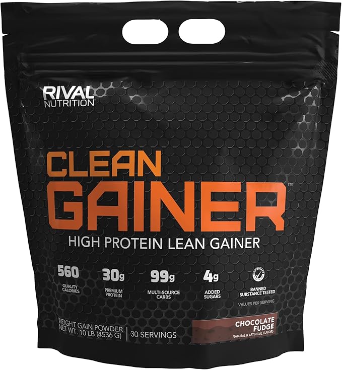 Rivalus Clean Gainer - Chocolate Fudge 10 Pound - Delicious Lean Mass Gainer with Premium Dairy Proteins Complex Carbohydrates and Quality Lipids No Banned Substances Made in USA