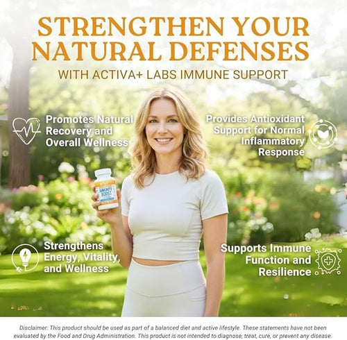 Activa+ Labs Immunity Boost Immune Support Supplement with Vitamin C Vitamin E Selenium &amp Herbal Antioxidant Complex | Gut &amp Energy Balance | Non-GMO Sugar-Free Vegan | 60 Capsules 30 Days
