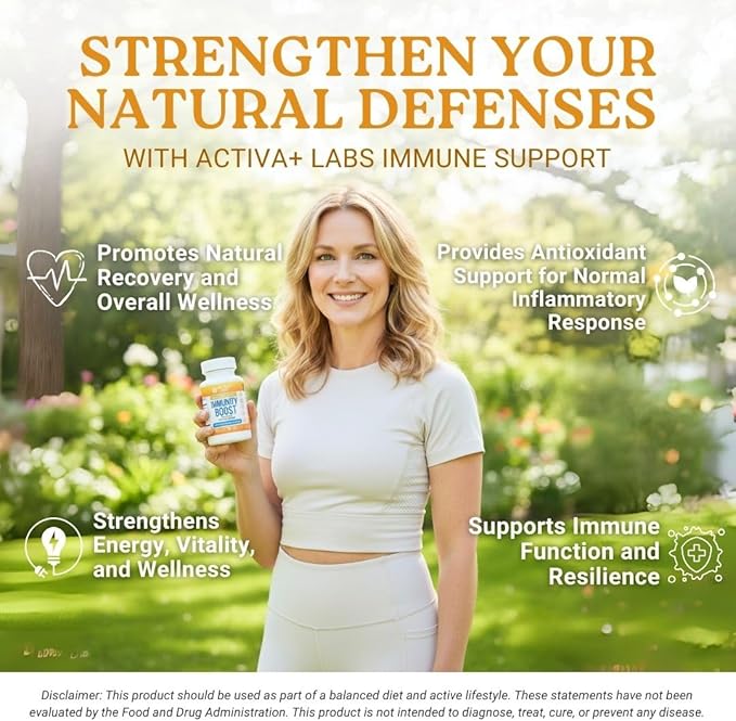 Activa+ Labs Immunity Boost Immune Support Supplement with Vitamin C Vitamin E Selenium &amp Herbal Antioxidant Complex | Gut &amp Energy Balance | Non-GMO Sugar-Free Vegan | 60 Capsules 60 Days