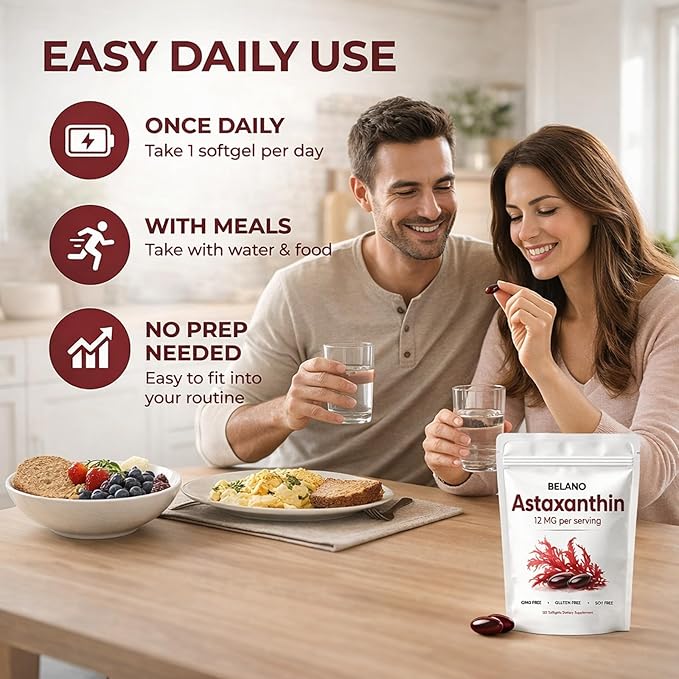 Astaxanthin 12mg Rovina Astaxanthin Supplements Softgels Supports Immune System Skin Eye and Joint Health for Daily Wellness Easy-to-Swallow Non-GMO Gluten Free 120 Softgels