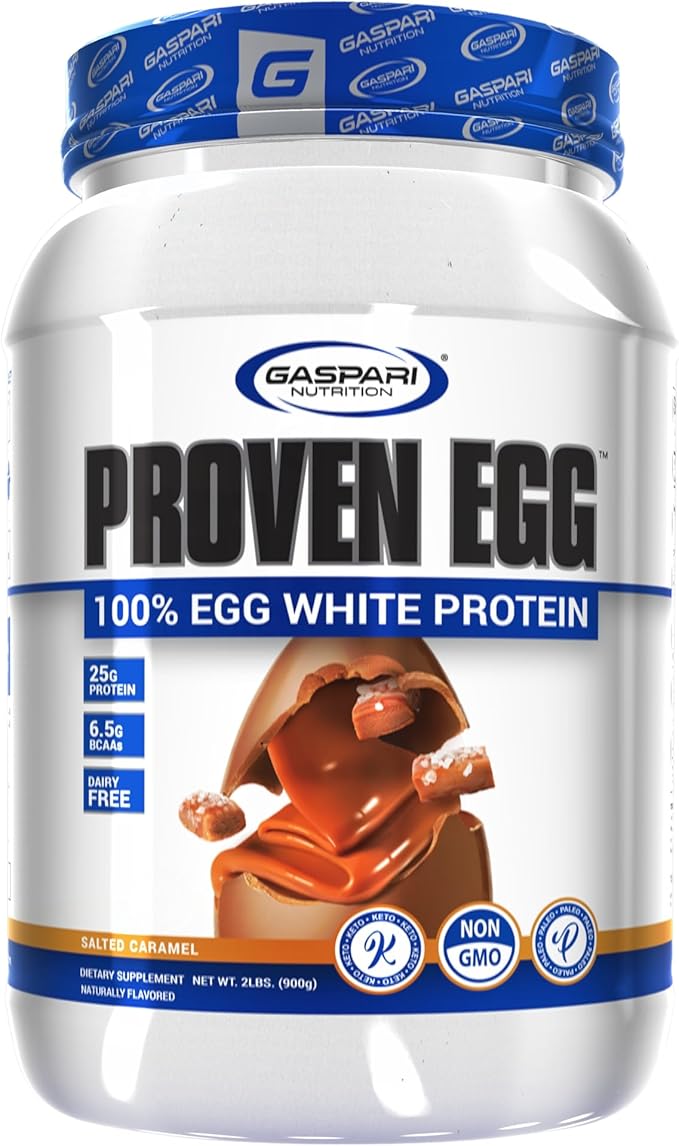 Gaspari Nutrition Proven Egg 100% Egg White Protein 25g Protein Keto Friendly Dairy and Lactose Free Soy Free (2 lbs Salted Caramel)