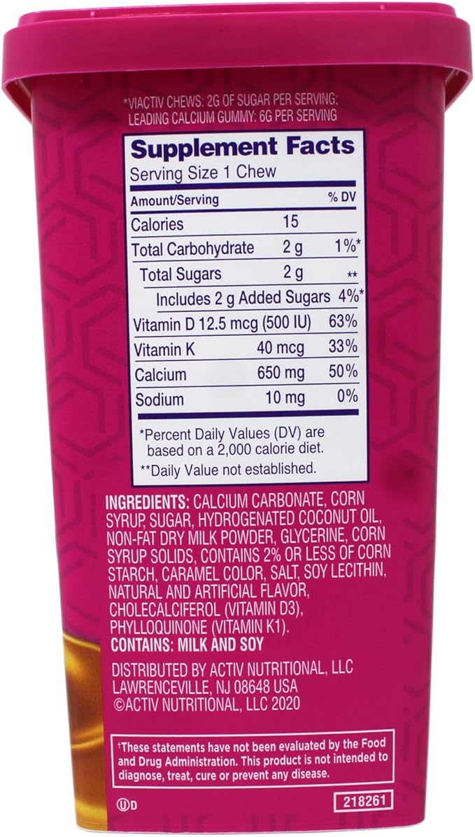 Viactiv Max Formula Calcium +Vitamin D3 Supplement for Bone Health Rich Caramel 100 Soft Chews - 2 Pack