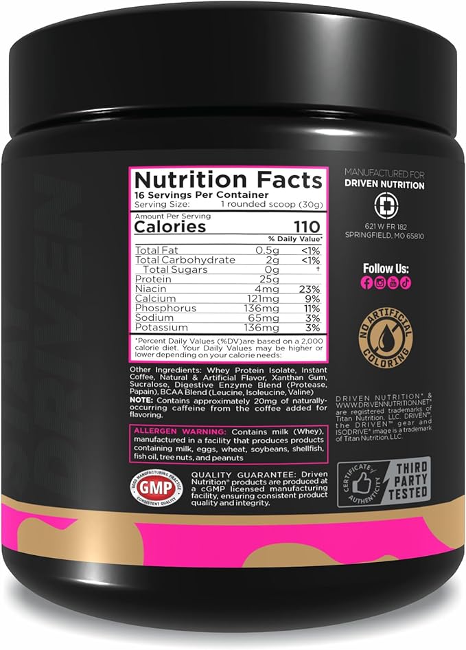 Driven Nutrition ISODRIVE Premium Whey Isolate (1lb Cappucino)
