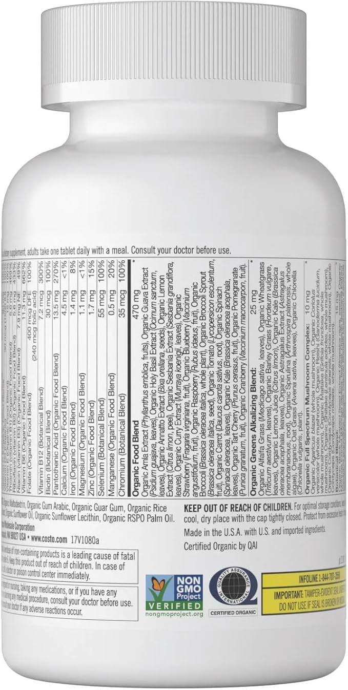 Signature Multivitamin USDA Organic Gluten Free No Artificial Colors Flavors or Preservatives 80 Coated Tablets