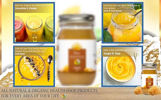Organic &amp Pure Golden Sea Moss Gel from Saint Lucia16oz - USDA Certified Organic &amp Made in The USA - All Natural &amp Wildcrafted Seamoss Gel - Daily Multi-Vitamin