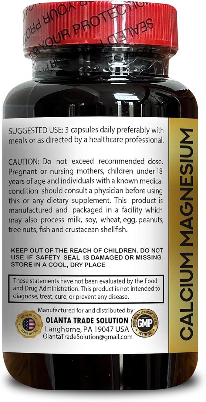 Calcium Magnesium Supplement - Muscle &amp Nervous System Support High Absorption Calcium Supplement with Calcium Citrate for Women &amp Men - 2 Bottles 200 Capsules