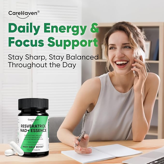 NAD+ Resveratrol Essence Capsules - 5mg NAD+ &amp Lion's Mane Mushroom - Supports Healthy Cell Function &amp Daily Wellness - 60 Active Dietary Capsules (2PCS)