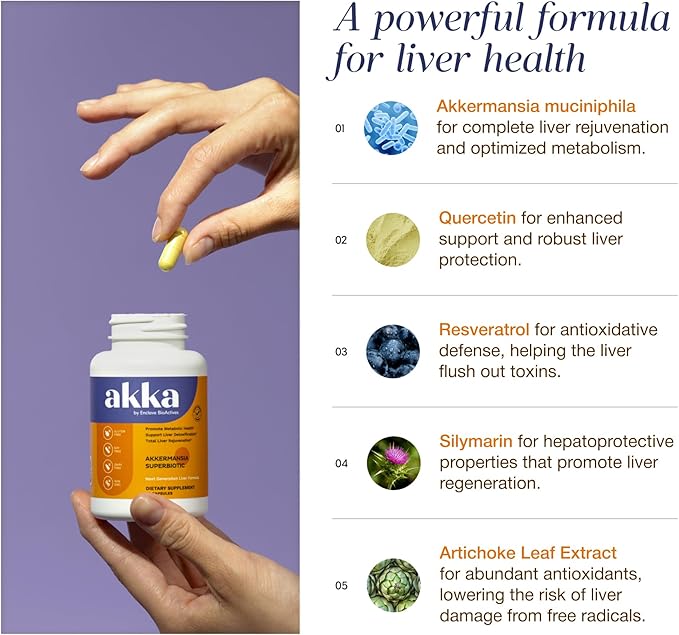 AKKA Premium Liver Cleanse Detox &amp Repair Superbiotic - Supports Liver Health &amp Function Boosts Energy Digestion &amp Metabolism with Bioavailable Pasteurized Akkermansia Non-GMO Gluten-F