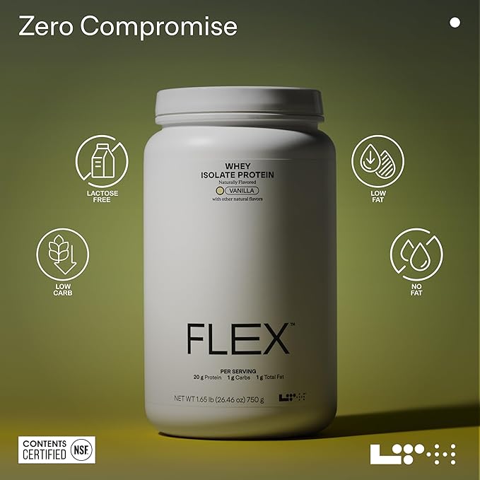 LTH Flex Whey Protein Isolate - Trusted by Life Time Members - Lactose-Free Protein Powder - NSF Certified for Sport - Low Fat No Added Sugar &amp Low Carb - Vanilla (30 Servings)