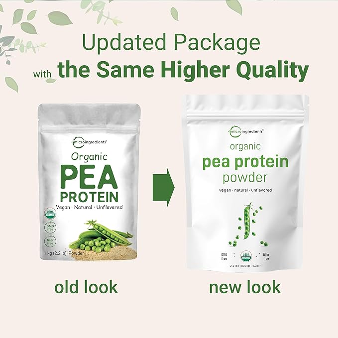 North America Grown Organic Pea Protein Powder 1KG (2.2 Pounds) | Plant-Based Vegan Protein Meatless Protein Supplement Natural Branched Chain Amino Acids | Non-GMO Soy Free